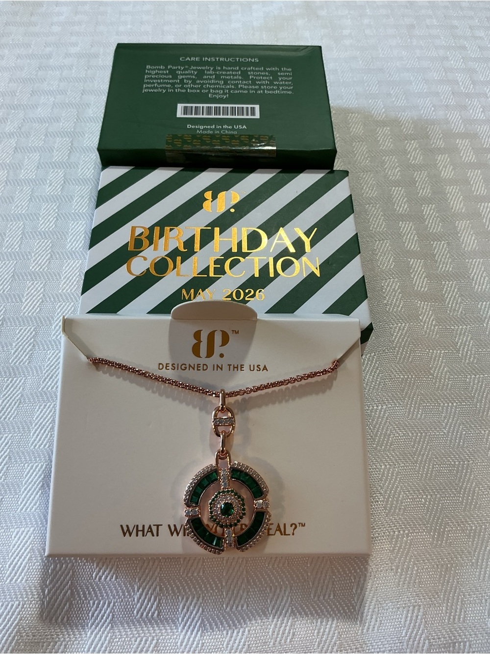Bomb Party “A Royal Touch”Lab Created Emerald Rose Gold Pendant Necklace